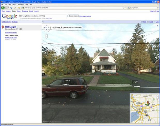 A Google Map street view image of the home leveled by the plane